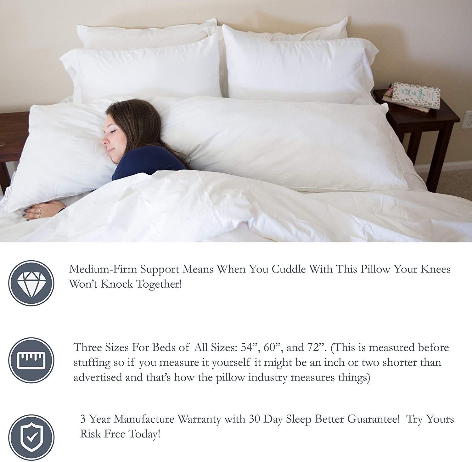 Premium Polyester Body Pillow for Adults - Medium Support & Comfort - Perfect for Side Sleepers, Back Pain Relief & Pregnancy Support