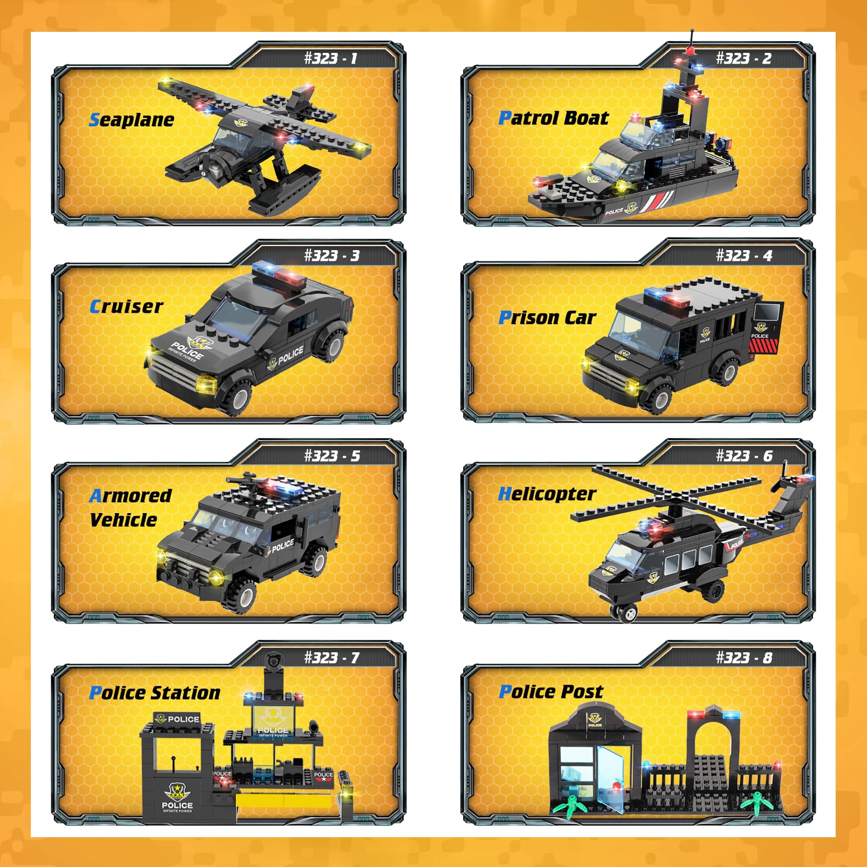 WishaLife 8-in-1 City Police SWAT Mobile Command Center Truck Toy Building Set with Police Station, Car, Helicopter & Boat - STEM Educational Construction Play Set for Kids Boys Girls Ages 6+ - Perfect for Role Play, Birthday Gifts & Creative Building Fun