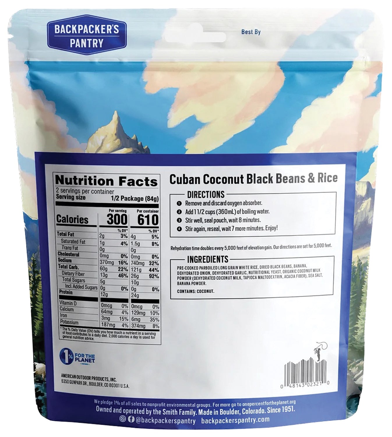 Backpacker's Pantry BP Vegetarian Performance Cuban Coconut Rice & Black Bean Meal - High Protein Vegan Backpacking Food for Hiking, Camping & Outdoor Adventures | Lightweight & Easy to Prepare