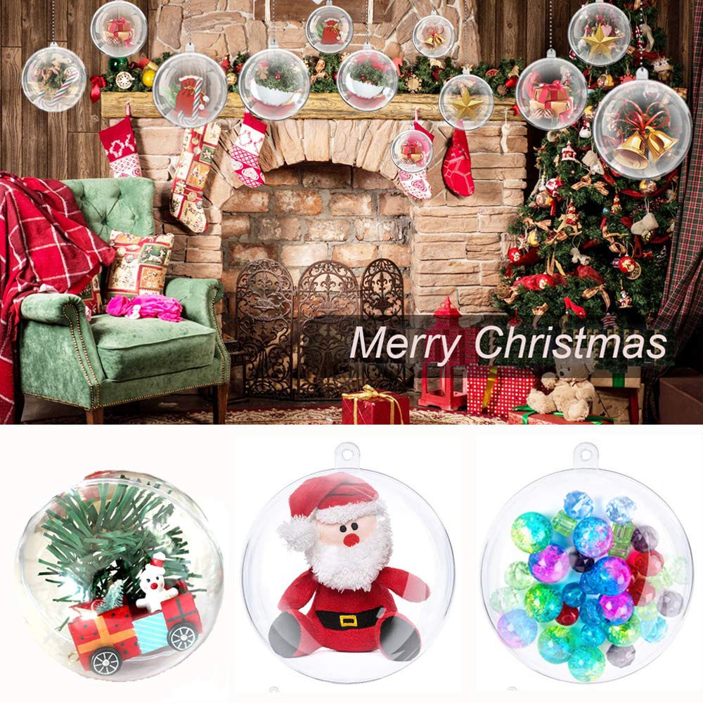 20Pcs 80mm/3.15in Clear Christmas Ornaments Balls - Plastic Fillable Transparent Decorative Balls for Wedding, Party, Christmas Tree & New Year Decorations - Perfect for DIY Crafts, Bath Bomb Molds & Holiday Home Decor