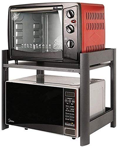 2-Tier Black Matte Aluminum Kitchen Storage Rack - Microwave, Spice, Oven, Pot & Rice Cooker Organizer for Countertop, Bathroom, Pantry - Space Saving Shelf for Small Kitchens & Apartments