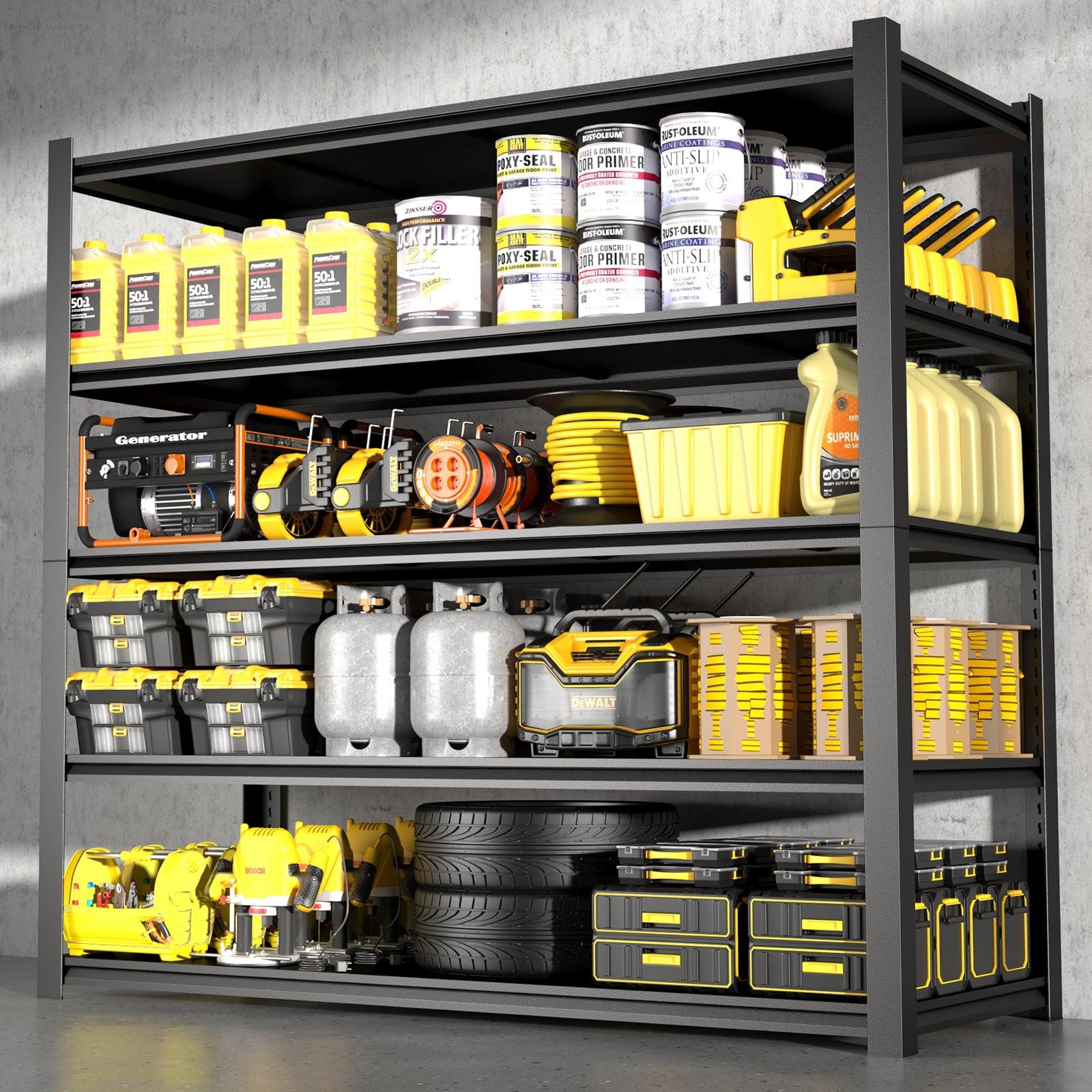 15.75 Inch Wide Black Metal Shelving Unit with 5 Adjustable Dividers - Heavy Duty Storage Shelf for Garage, Kitchen, Office - Large Capacity & Strong Load Bearing for Organizing Tools, Pantry Items & Office Supplies