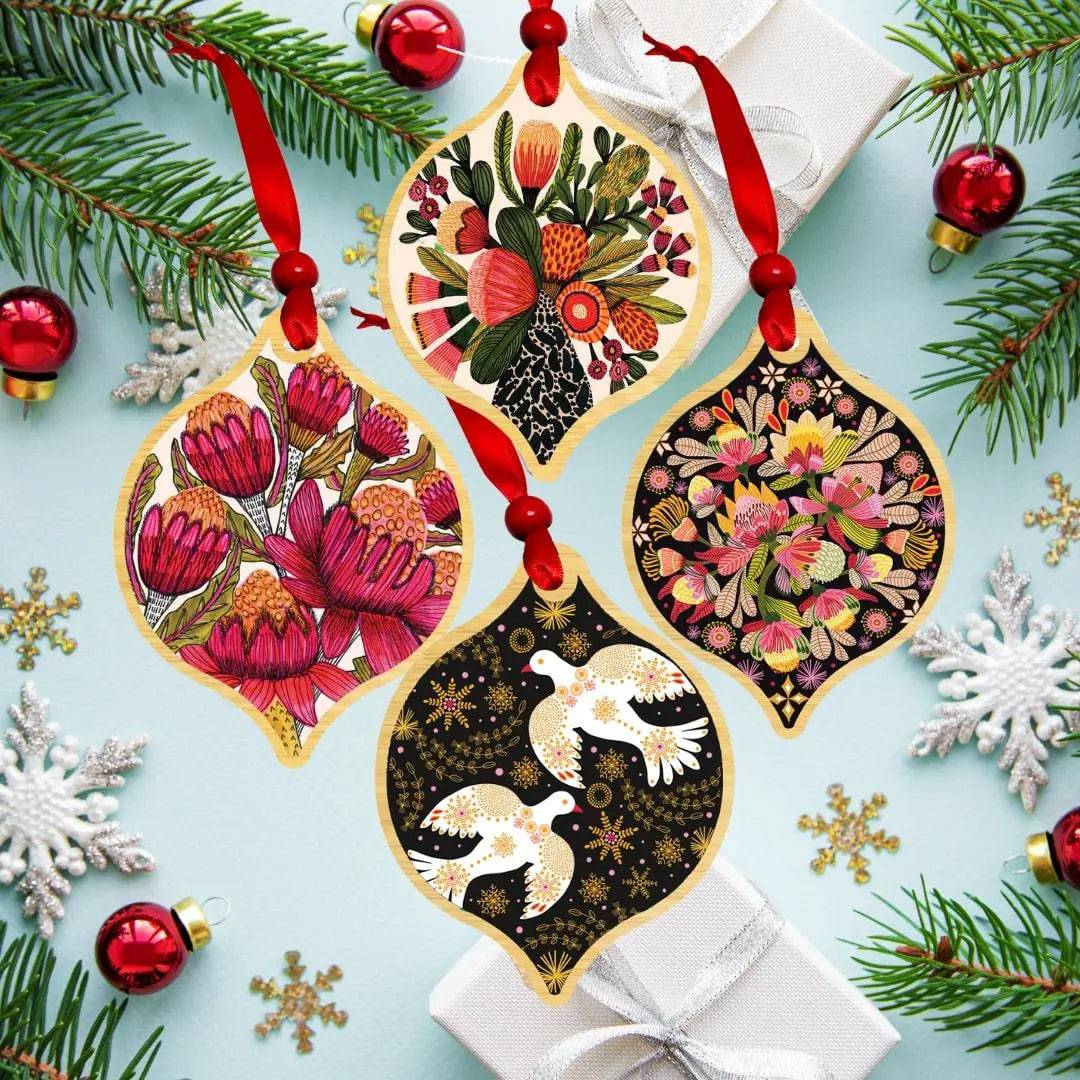Australian Native Flowers Christmas Ornament Bauble Set - Handcrafted Holiday Decor for Tree, Gift & Festive Home Decoration