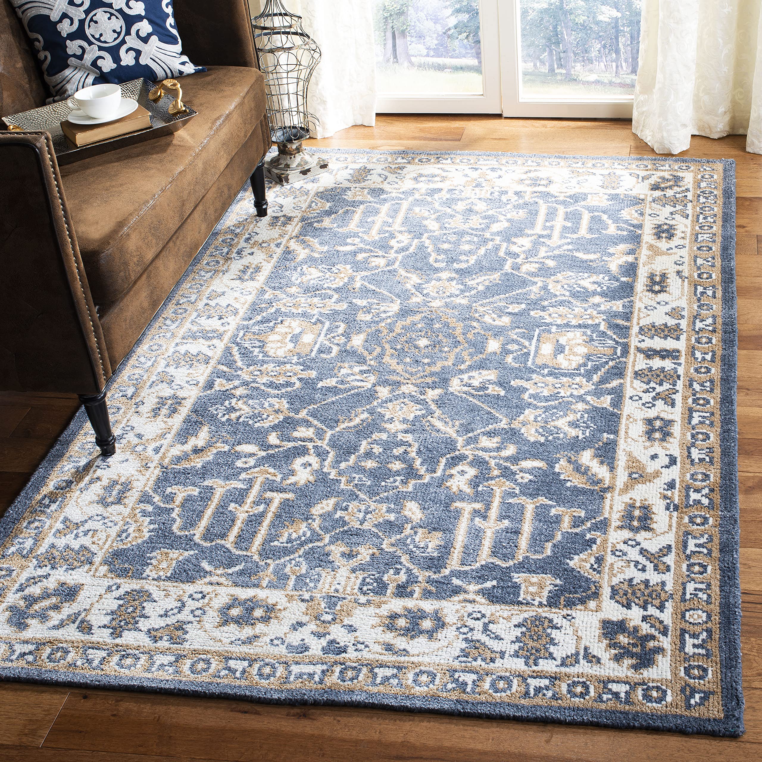 SAFAVIEH Stone Wash Collection 4' x 6' Blue/Ivory STW240A Hand-Knotted Premium Wool & Viscose Area Rug - Soft & Durable for Living Room, Bedroom & Office Decor