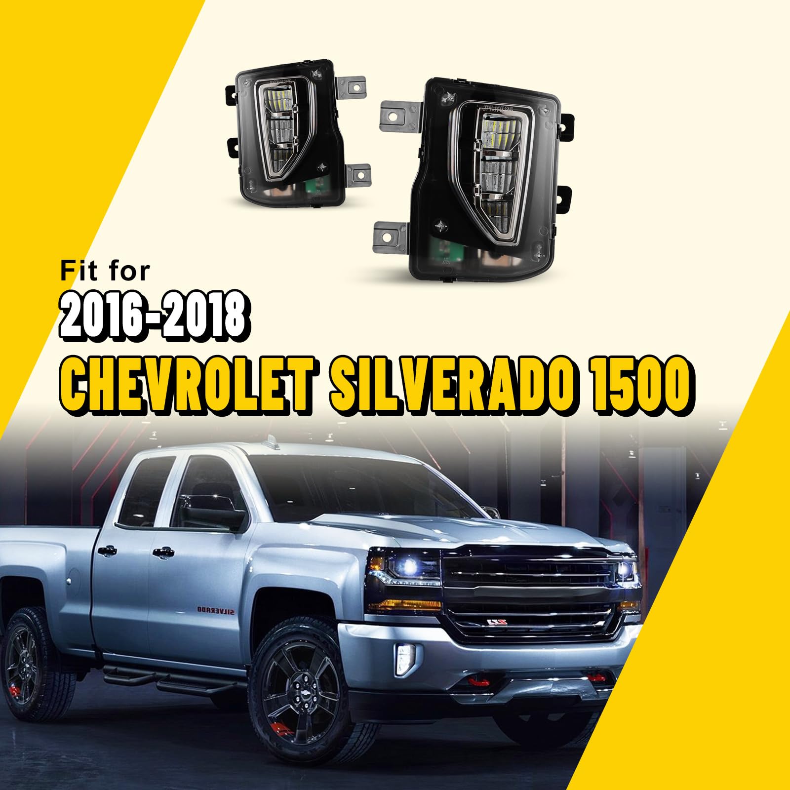 2016-2018 Chevrolet Silverado 1500 LED Fog Lights with Wiring Kit & Switch - Clear Lens Replacement Fog Lamps for Pickup Trucks - Perfect for Off-Roading, Night Driving & Enhanced Visibility in Foggy Conditions