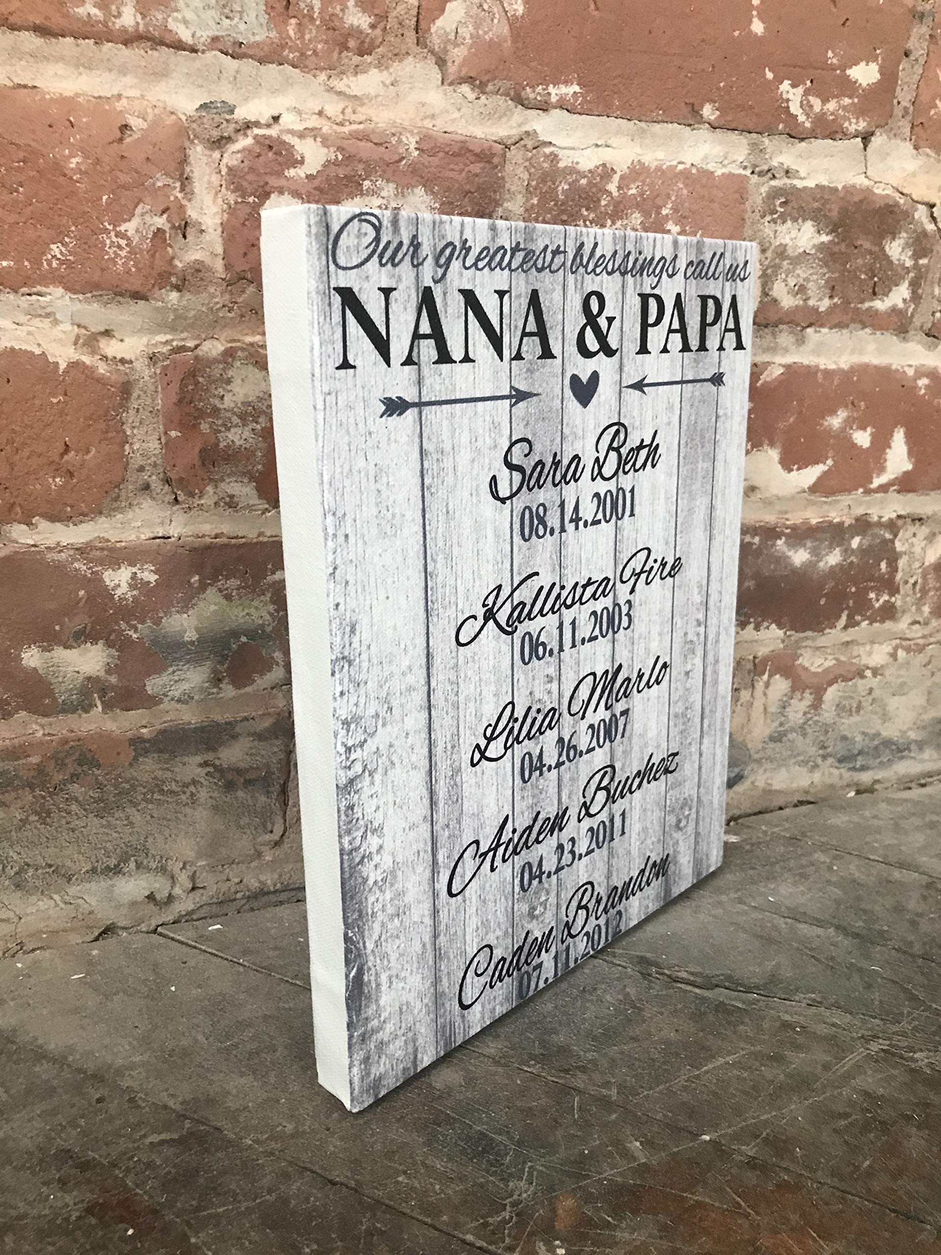 Personalized Grandparent Gift - Custom Canvas with Grandchildren's Names & Dates - Unique Present for Nana, Papa, Gigi, Pop Pop - Perfect for Anniversaries, Birthdays & Family Celebrations
