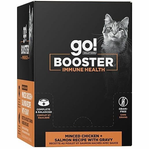 Go! Solutions Immune Health Booster Wet Cat Food - Minced Chicken & Salmon with Gravy | High Protein, Grain-Free Recipe for Adult Cats | Supports Digestive Health & Strong Immunity | Perfect for Picky Eaters & Sensitive Stomachs