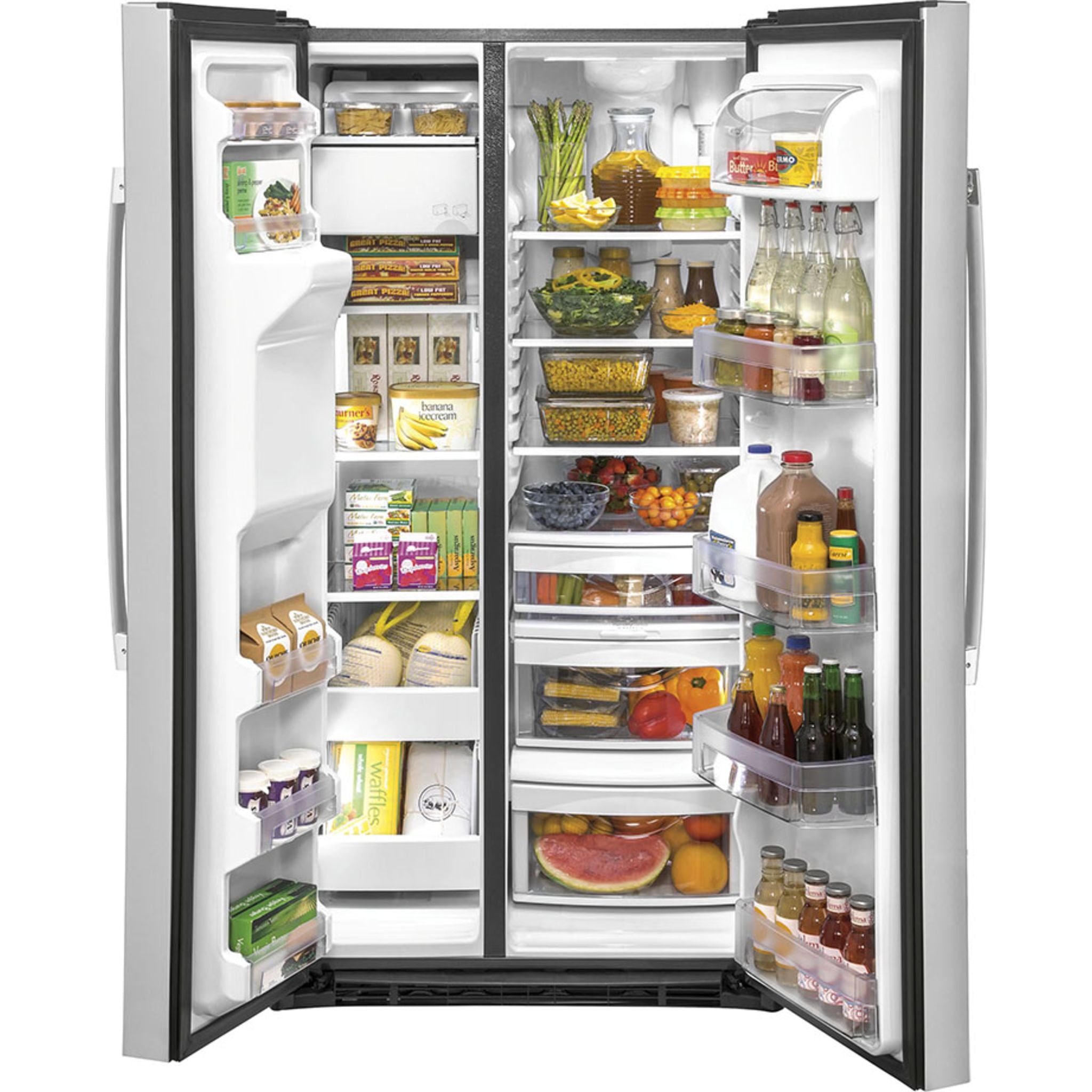 GE 25.1 Cu. Ft. Side By Side Refrigerator in Stainless Steel - GSS25IYNFS | Energy Efficient French Door Fridge with Spacious Interior for Modern Kitchen & Family Use