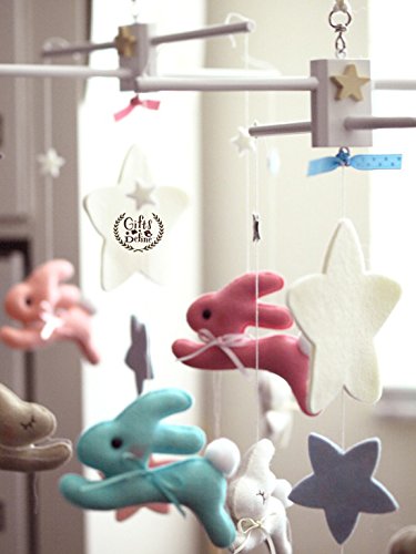 Handmade Cottontail Bunny Rabbit Nursery Mobile - Stars & Moon Baby Crib Decor for Newborns & Toddlers | Perfect for Bedroom, Baby Shower Gifts & Gender-Neutral Nursery Themes