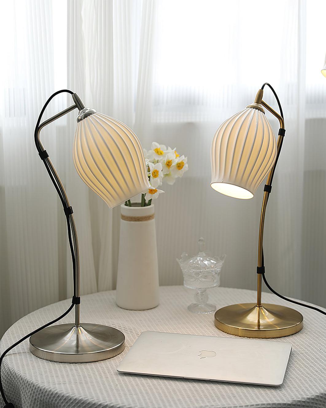 Ceramic Ribbed Table Lamp - Modern Home Decor for Living Room, Bedroom & Office - Stylish Accent Lighting for Cozy Ambiance