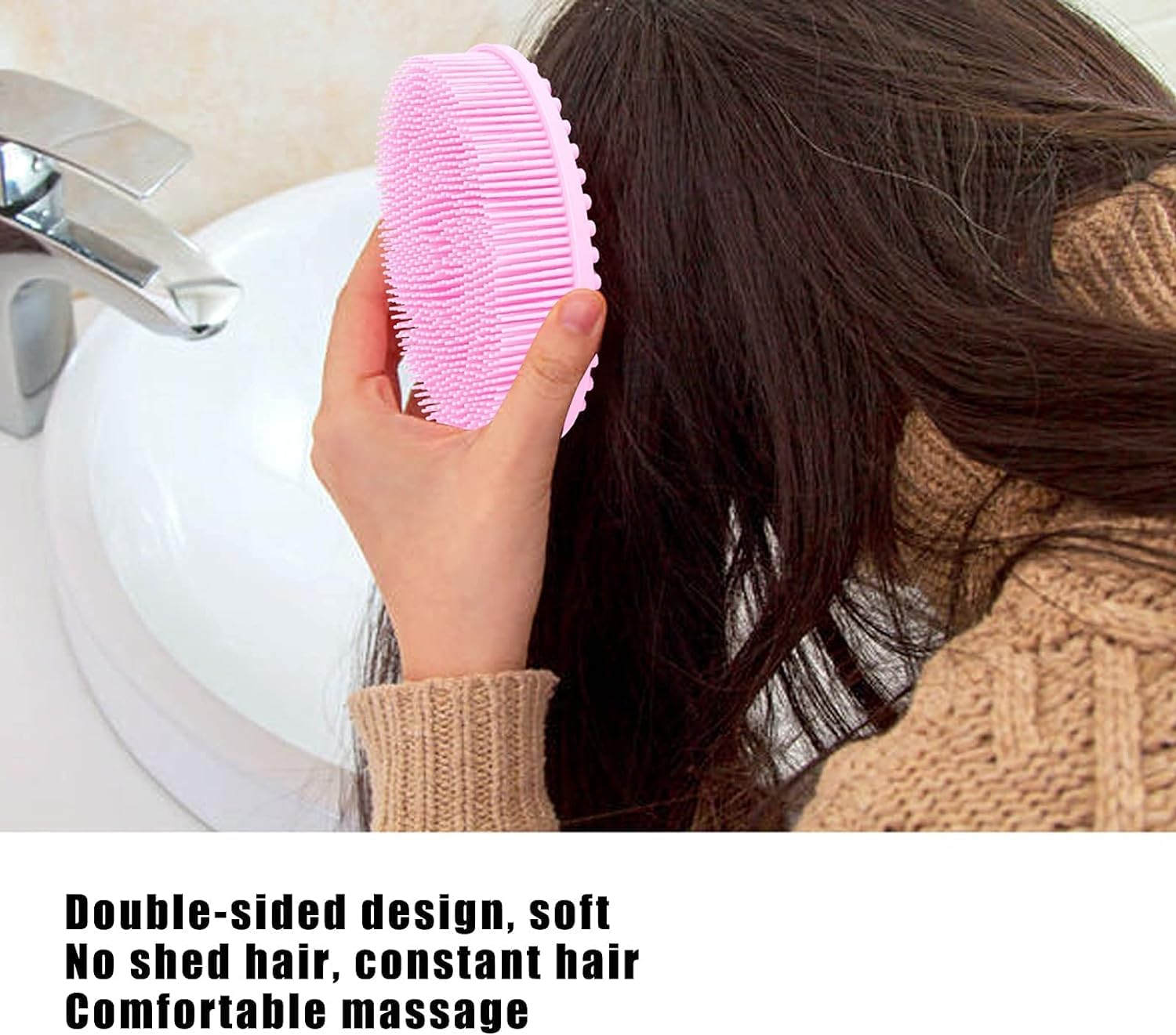 Voxmix Silicone Shower Cleaning Brush - Double Sided Hygienic Bath Scrubber for Adults & Babies - Portable Hair & Body Brush for Bathroom, Spa & Travel (Pink)