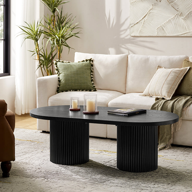 Laurenzo Adjustable Solid Wood Oval Coffee Table with Convertible Nesting Design - Modern Living Room Furniture for Small Spaces & Home Decor