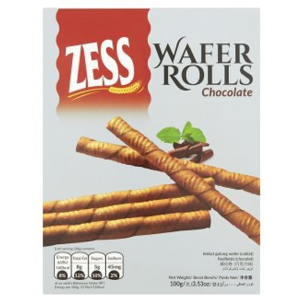Zess Chocolate Wafer Rolls - Crunchy Wafer Sticks with Rich Cocoa - 100g (12 Count) - Perfect for Snacking, Party Treats & Coffee Time