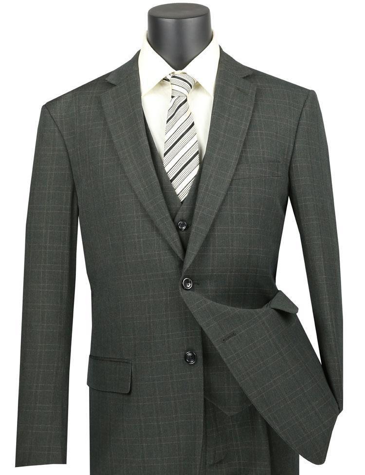 Vinca Collection Men's Olive Glen Plaid 3-Piece Suit Set - Regular Fit Formal Wear for Weddings, Business Meetings & Special Occasions