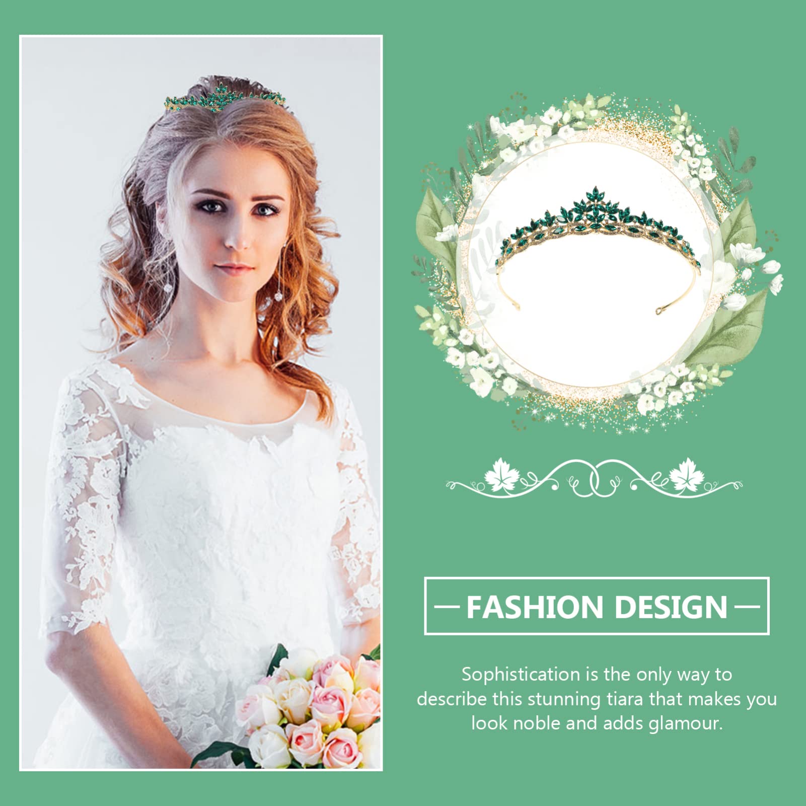 Uonlytech Princess Crown Hair Accessories for Girls & Brides - Green Wedding Tiara, Alloy Bridal Headdress & Hair Decorations | Perfect for Prom, Pageants & Special Occasions