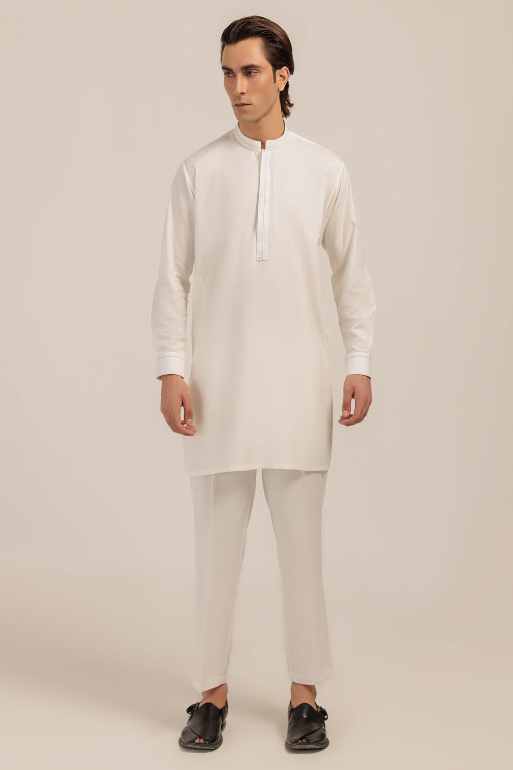 Stylish Blended White Kurta Shalwar Set for Men - Comfortable Traditional Pakistani Outfit - Perfect for Eid, Weddings & Festive Occasions