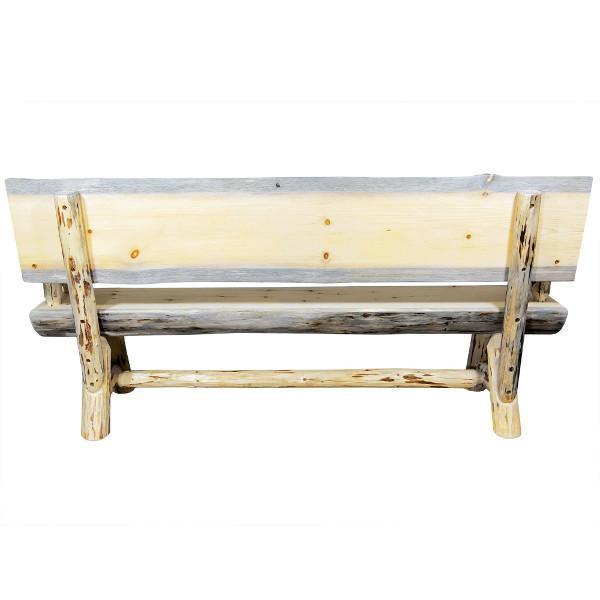 Montana Half Log Bench with Back & Arms - Rustic Outdoor Wooden Bench for Patio, Garden, and Backyard - Perfect for Relaxing, Camping, and Picnics