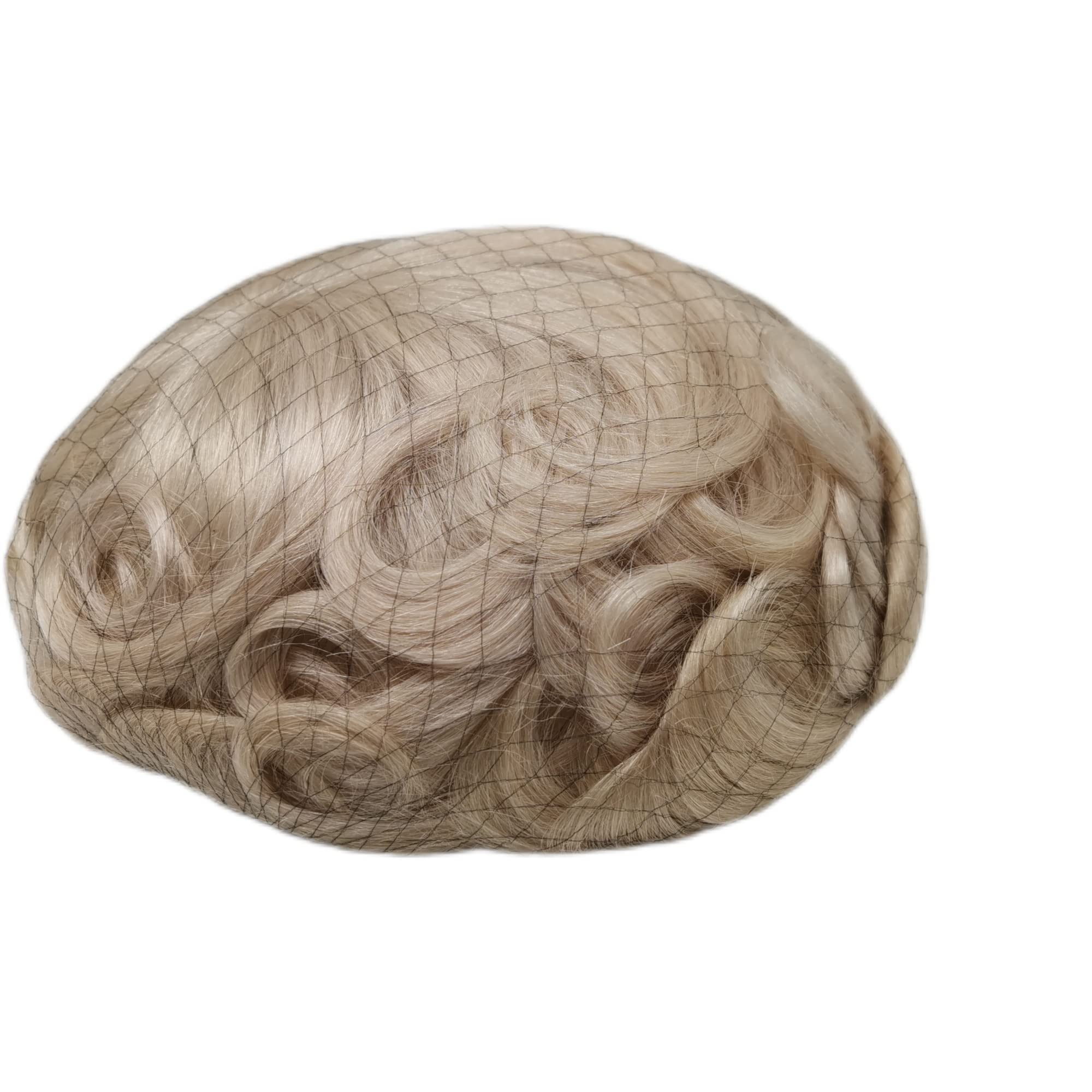 Premium Men's Toupee Wavy Hairpiece - 100% European Real Human Hair Replacement System with Fine French Lace & PU Perimeter (Gray/Blonde, 8x10) - Natural Looking Hair Solution for Thinning Hair & Baldness | Perfect for Daily Wear, Special Occasions & Professional Settings