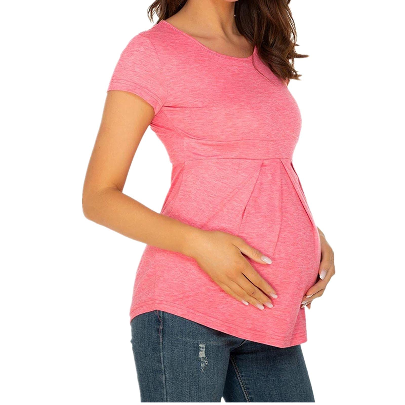 **Maternity Tops for Women - Stylish Dot Print Maternity Blouse with Side Ruched Detail, Comfortable Pregnancy Tunic Top, Casual Summer Tee Shirts for Moms-to-Be | Perfect for Work, Outings & Maternity Photos**
