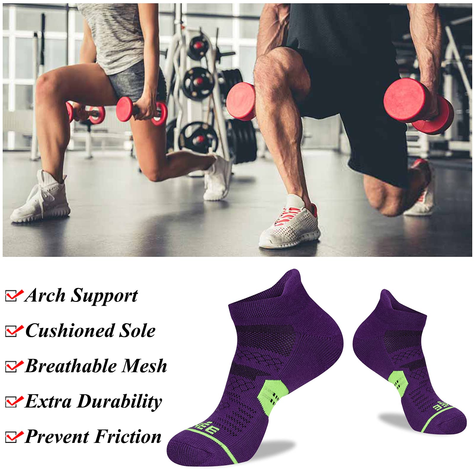 JOYNÉE 6 Pack Men's Cushioned Running Socks - Breathable Low Cut Athletic Ankle Socks for Jogging, Gym & Sports | Comfortable Workout Socks for Men