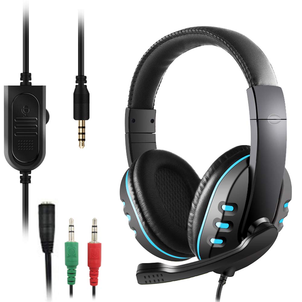 DaKuan 3.5mm Gaming Headset with Microphone - Over Ear Noise Cancelling Headphones for PC, PS4, Xbox One - Volume Control & Bonus 3.5mm Adapter Included - Perfect for Gaming, Streaming & Online Classes