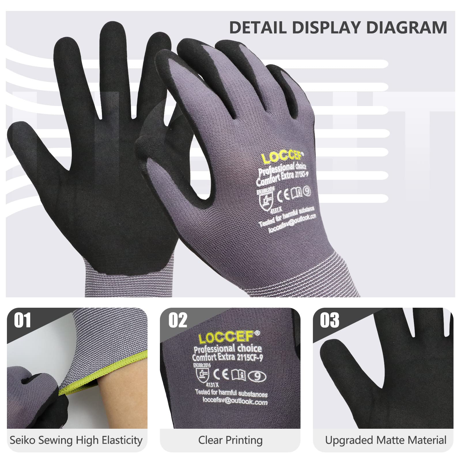 Nitrile Coated Work Gloves - 6 Pairs, Seamless Nylon for Grip & Protection - Workshop & DIY
