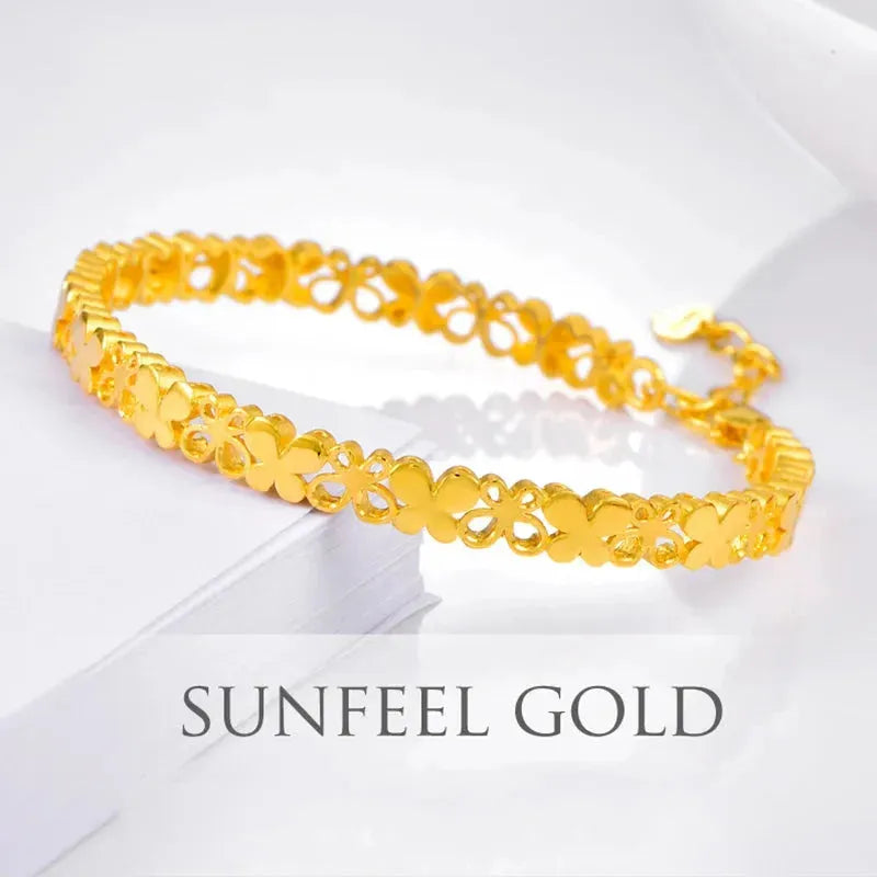 24K Pure Gold Bracelet 999 Solid Gold Bangle - Elegant Butterfly Design Classic Party Jewelry for Women | Perfect for Weddings, Anniversaries & Special Occasions