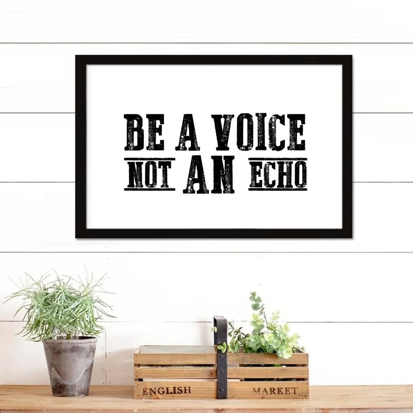 Be A Voice Not an Echo - 8x12 Inch Rustic Wooden Wall Art Sign with Wood Frame, Inspirational Home Decor for Kids Room, Nursery, or Housewarming Gift - Perfect for Farmhouse, Boho & Rustic Interior Design
