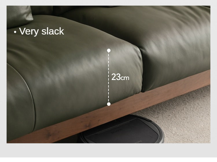 Modern Black Walnut Solid Wood Leather Sofa - Luxury Living Room Furniture for Home & Office Decor