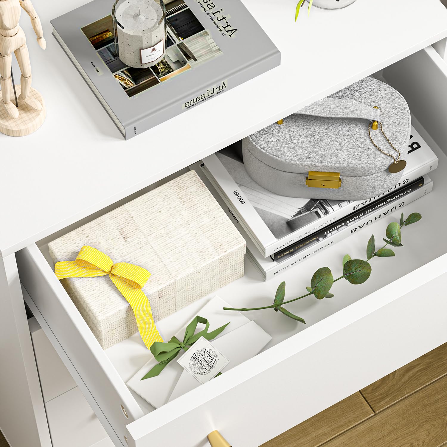 Modern White Dresser - Tall 4 Drawer Wooden Chest for Bedroom, Living Room & Home Office | Stylish Storage Solution for Clothes, Linens & Home Organization