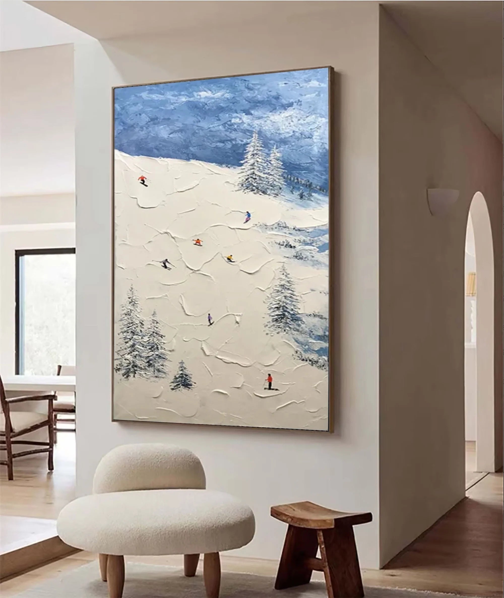 Premium Skiing Sport Art Textured Painting Canvas Wall Decor - Winter Sports Theme Home & Office Decoration #SP052 | Perfect for Living Room, Bedroom, Ski Lodge & Cabin Decor