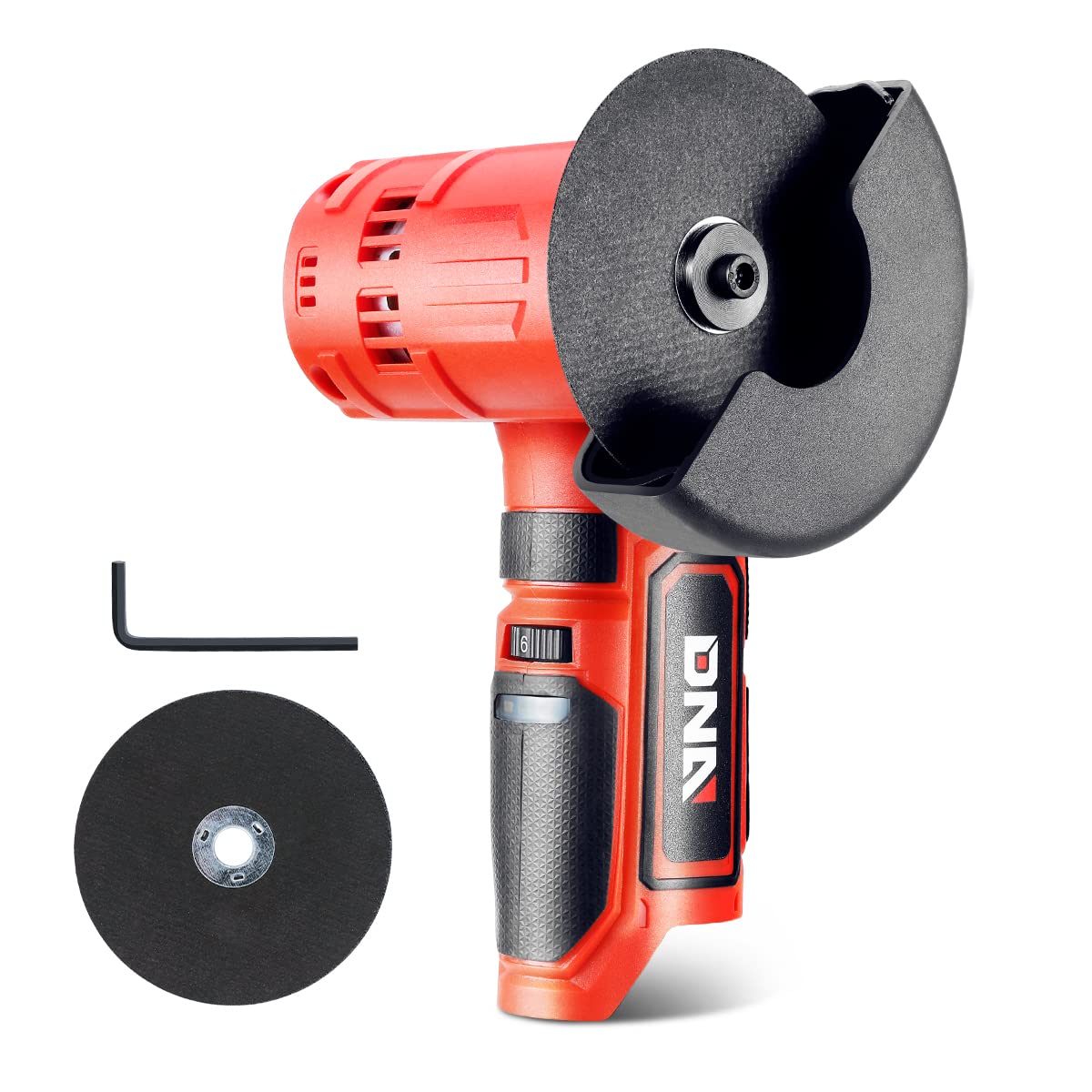 DNA MOTORING 12V Cordless Angle Grinder with Variable Speed & Spindle Lock - Dry Cutting & Rough Grinding Power Tool (Red, Battery Not Included) - Perfect for Metalworking, Wood Carving & DIY Home Projects