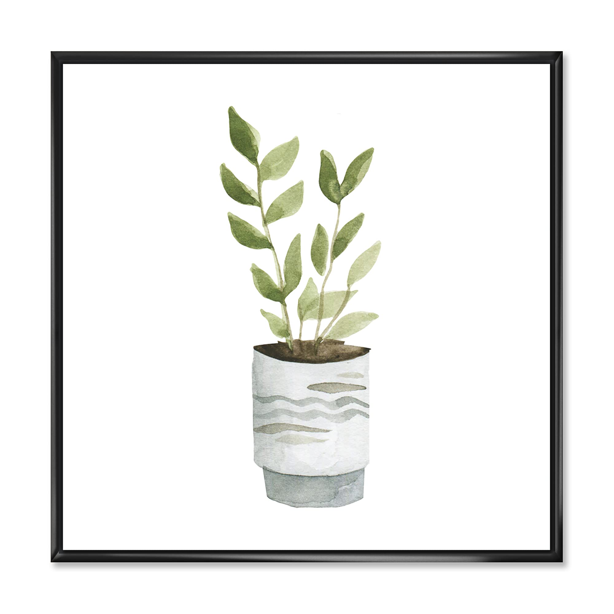DesignQ Indoor Green Home House Plants II - Traditional Framed Canvas Wall Art Print for Living Room, Bedroom & Office Decor | Nature Inspired Botanical Wall Decor