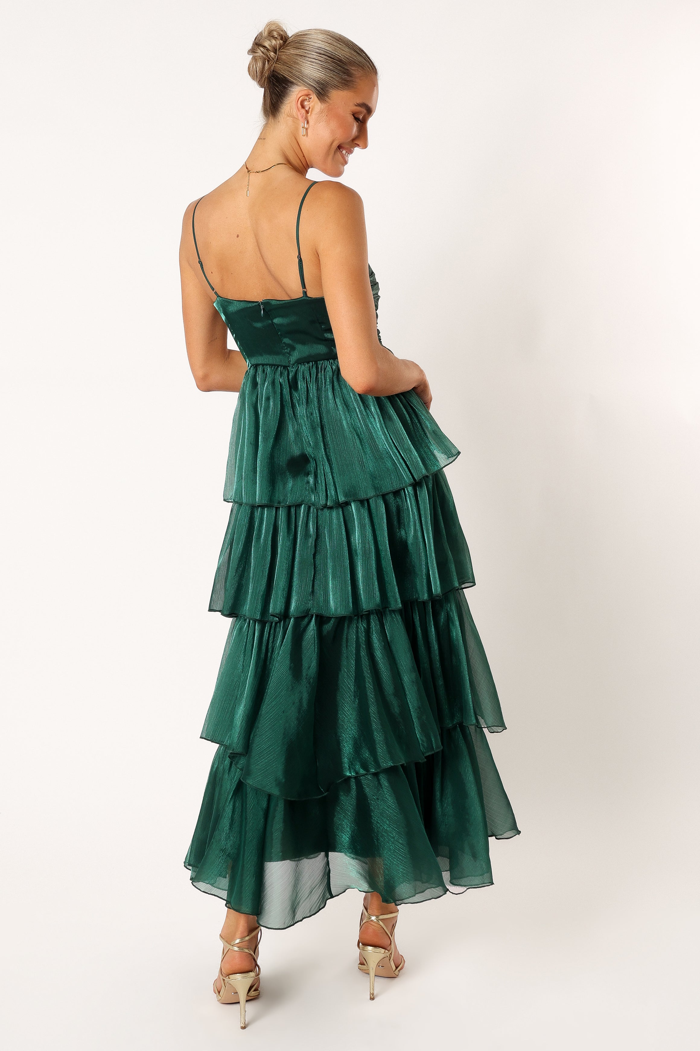Jace Tiered Maxi Dress in Shimmer Emerald Green - Elegant Women's Summer Evening Gown for Weddings, Parties & Special Occasions