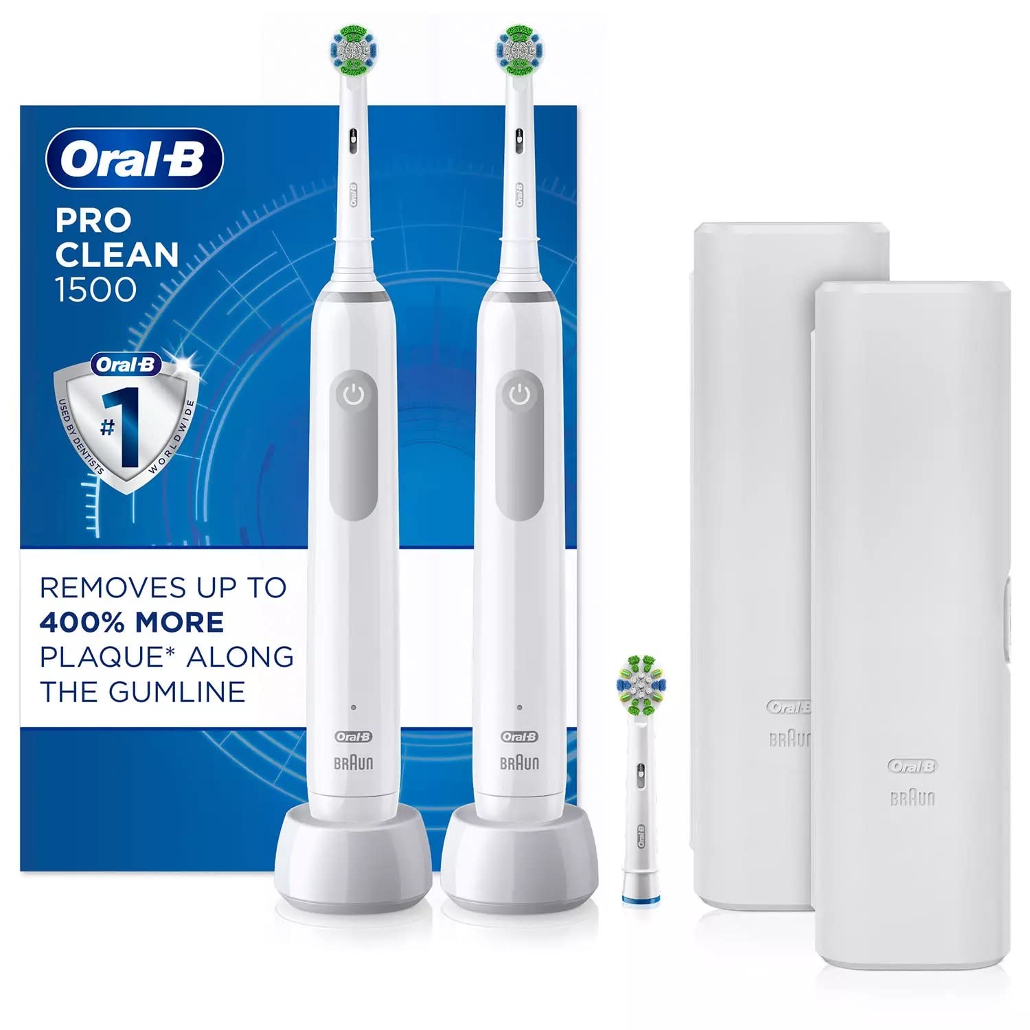 Oral-B ProAdvantage 1500 Electric Rechargeable Toothbrush with Smart Pressure Sensor - 2 Pack by Braun | Professional Teeth Cleaning for Adults & Family, Perfect for Travel & Daily Oral Care