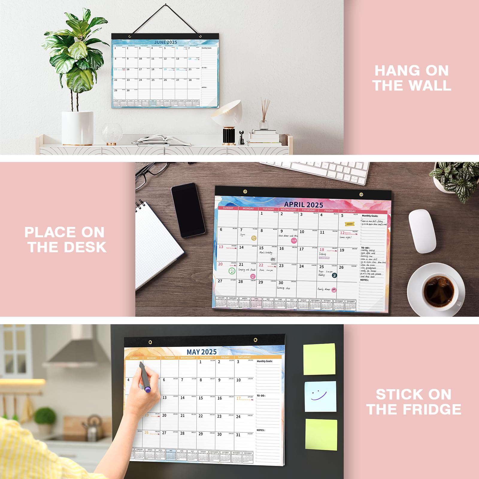 Ospelelf 2025-2026 Magnetic Wall Calendar Planner - 18 Month Large Desktop Organizer (Jan 2025-Jun 2026) with Plastic Cover & To-Do Pad - 17x12 Inch Multicolor for Office, Home, School & Gift Giving