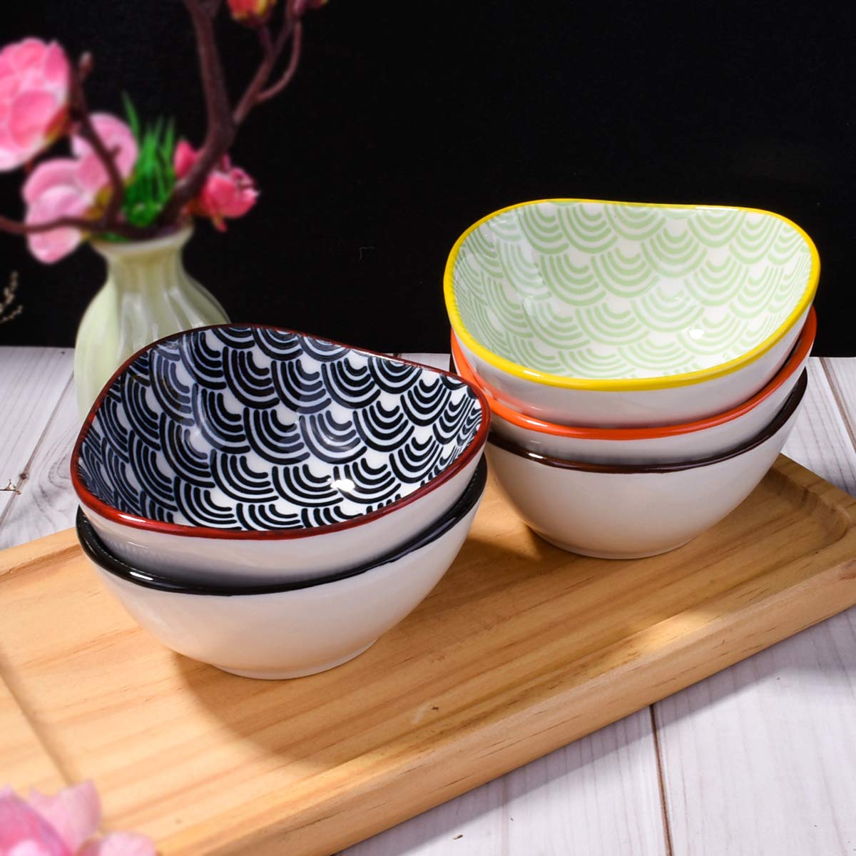 Premium Ceramic Soy Sauce Dishes Set of 5 - Japanese Style Dipping Bowls for Sushi, Dumplings & Asian Cuisine - Perfect for Restaurants, Home Dining & Gift Giving