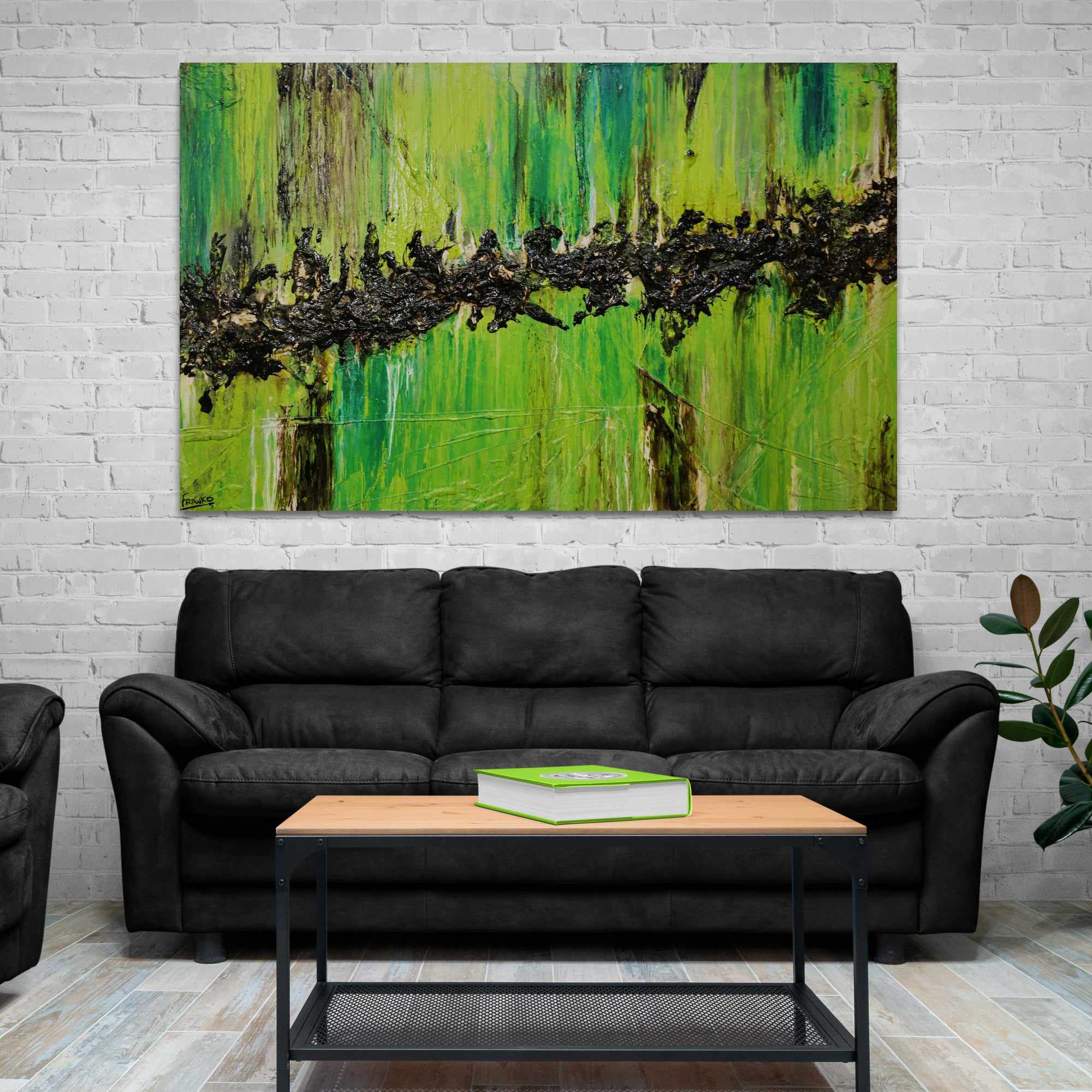 Lime Earth 160cm x 100cm Green Textured Abstract Canvas Art - Modern Wall Decor for Living Room, Bedroom & Office