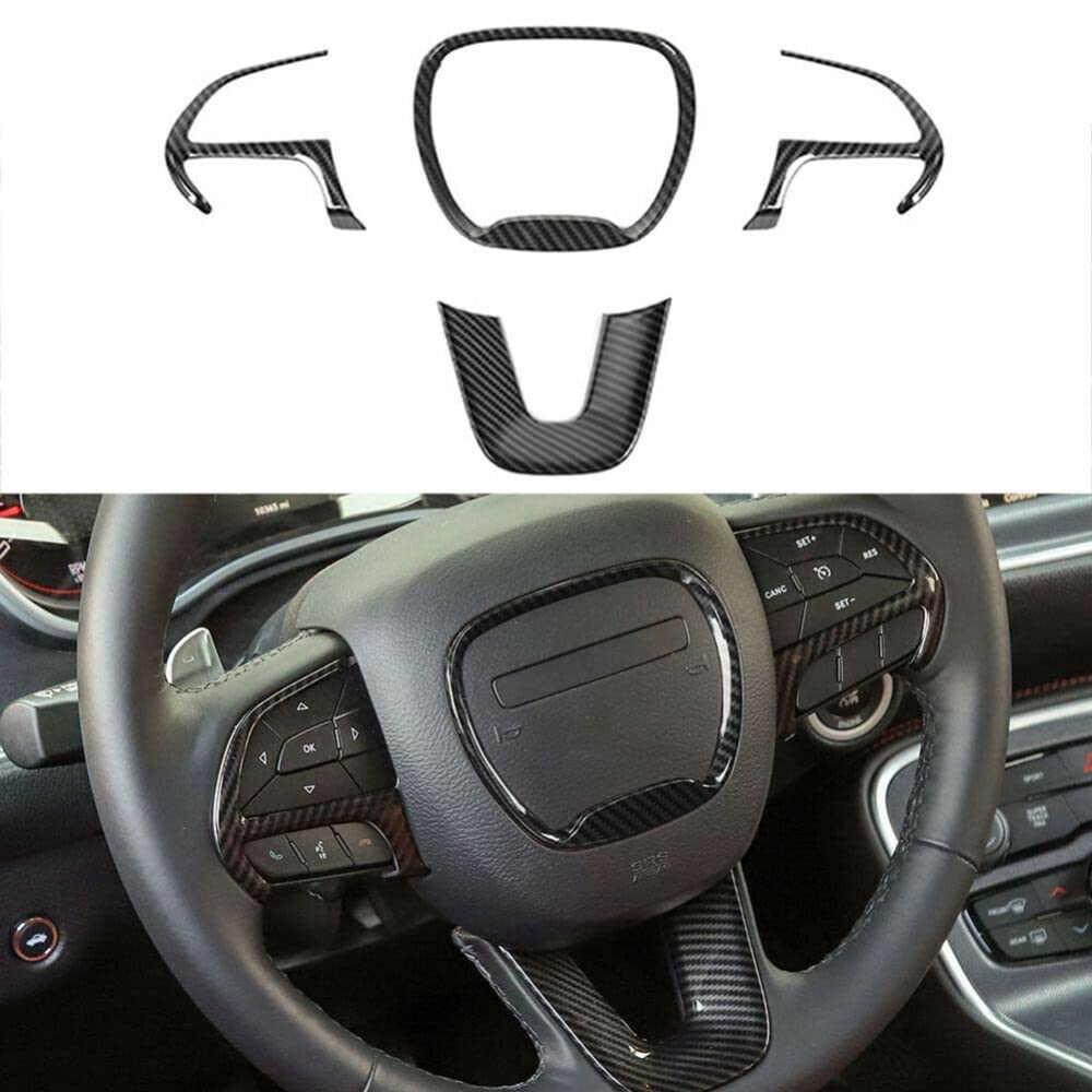 Carbon Fiber Steering Wheel Cover for Dodge Challenger/Charger 2015+ - 4PC Set for Sporty Driving
