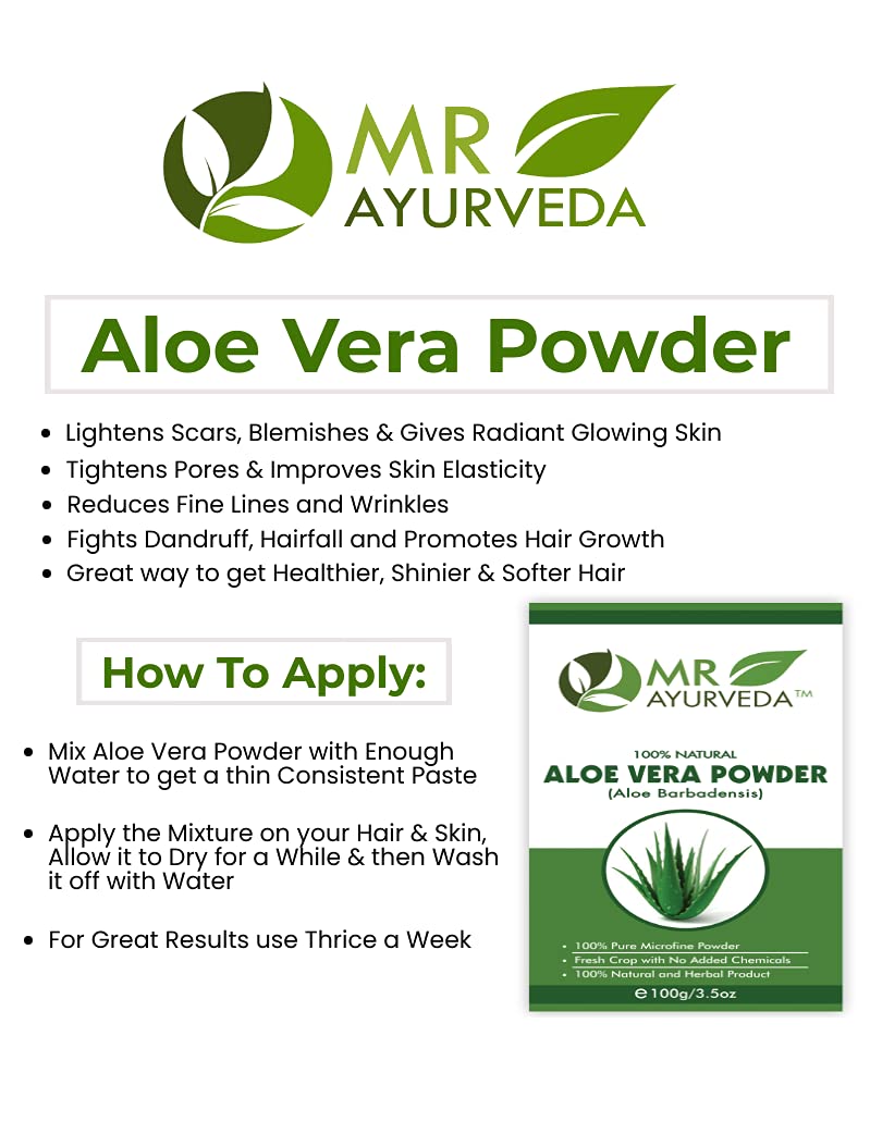 Organic Aloe Vera Powder for Face, Skin & Hair Care - 100g | MR Ayurveda | Hydrating & Soothing for Acne, Dry Skin & Hair Growth