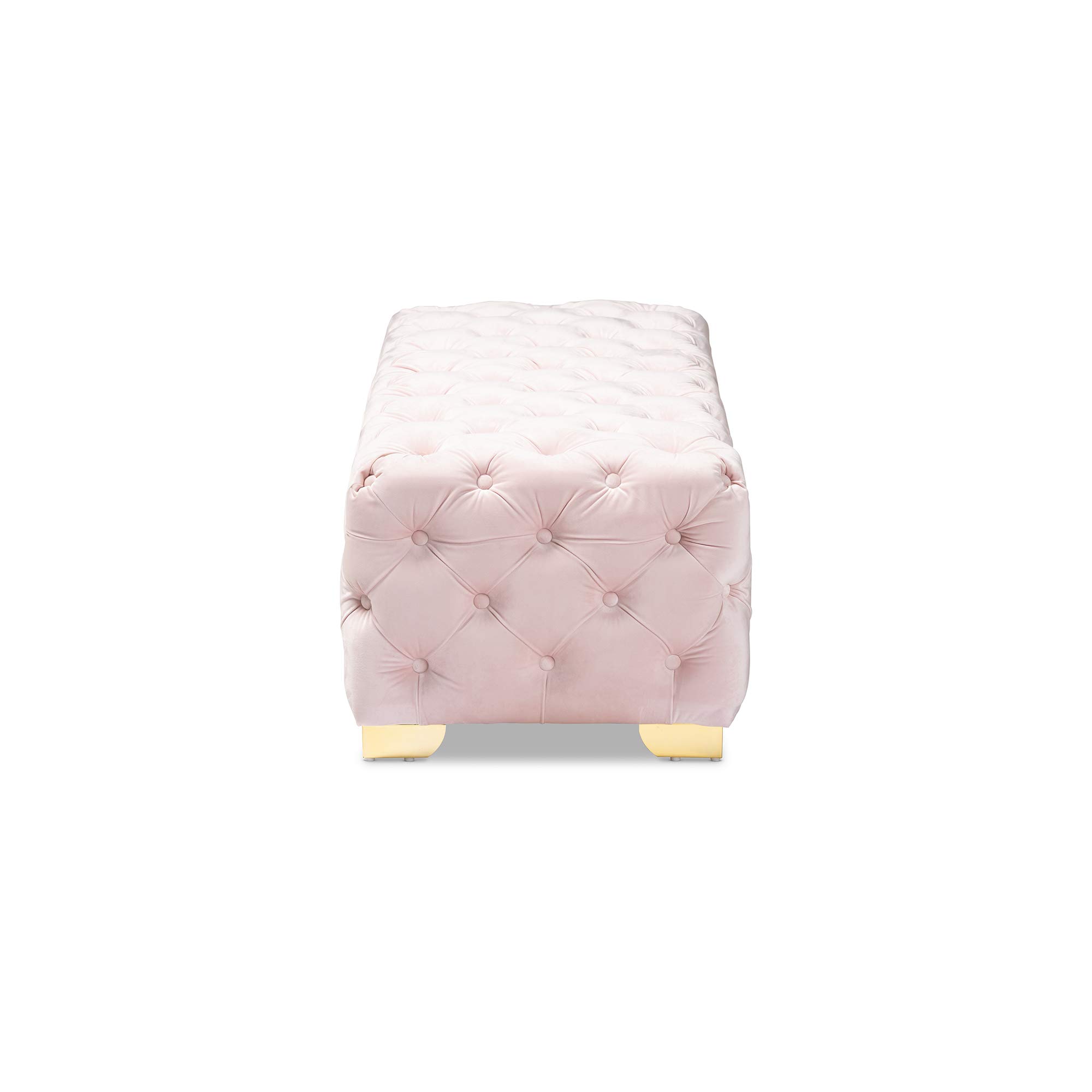 Baxton Studio Light Pink & Gold Ottoman with Storage - Modern Tufted Footrest Stool for Living Room, Bedroom, or Office Decor