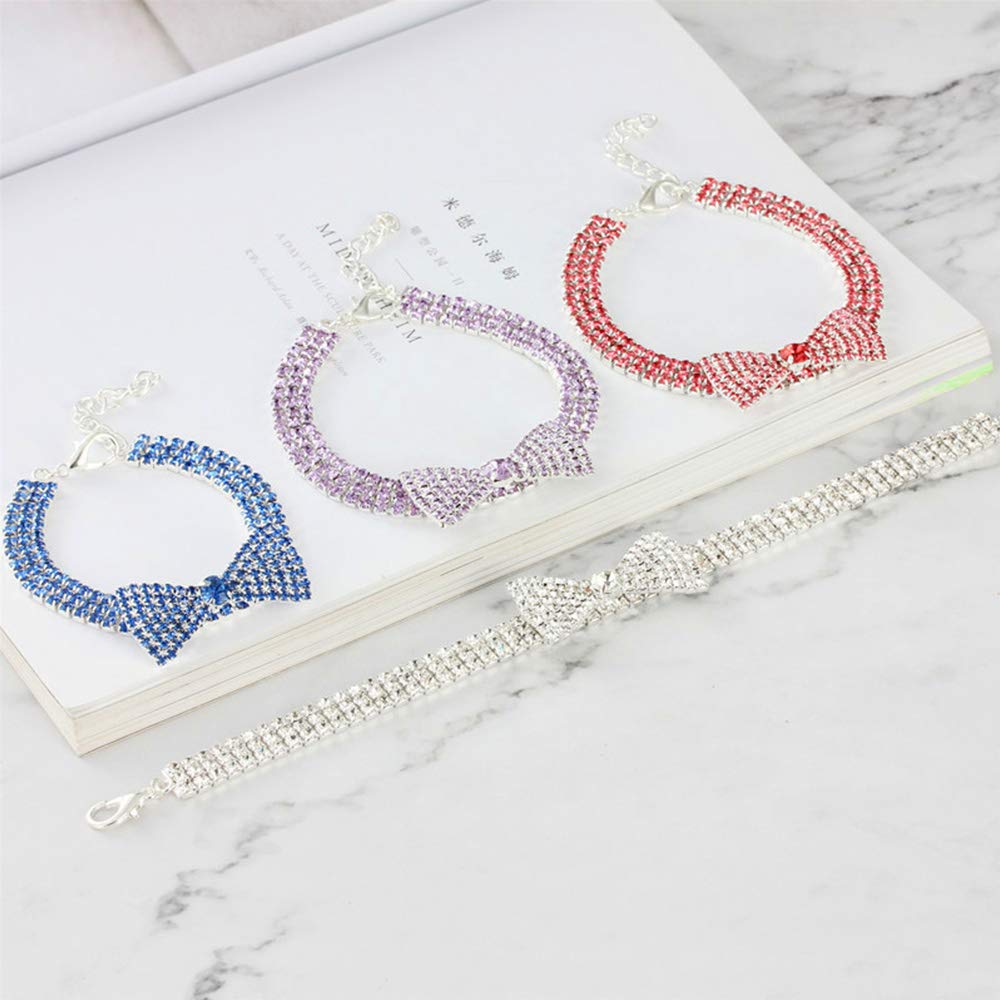 Luxury Diamond Pet Collar - Adjustable Crystal Bow Necklace for Small & Medium Dogs & Cats | Wedding, Party & Special Occasion Accessory