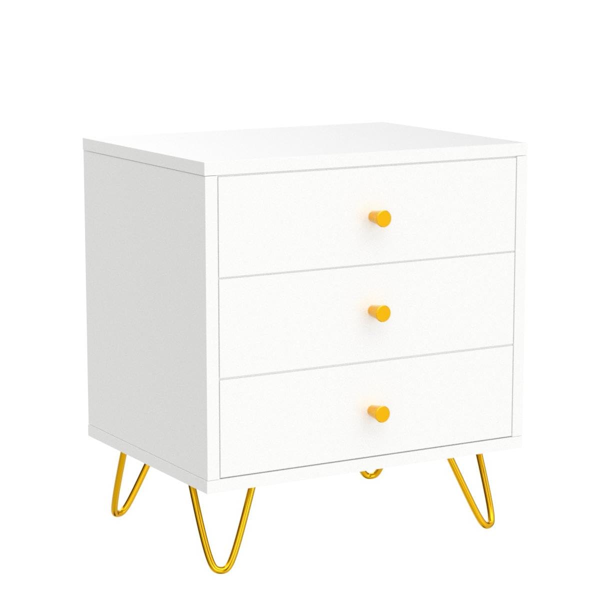 AIEGLE White Nightstand Set of 2 - Modern Bedside Tables with 3 Drawers, Gold Metal Legs - 19.6