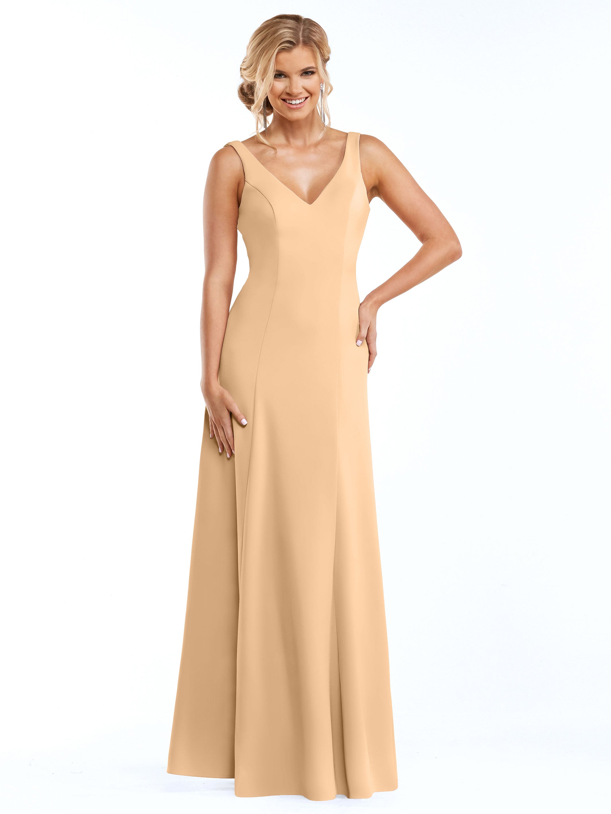 Elegant 83043 A-Line Double Knit Bridesmaid Dress with V-Neck - Perfect for Weddings, Formal Events & Special Occasions