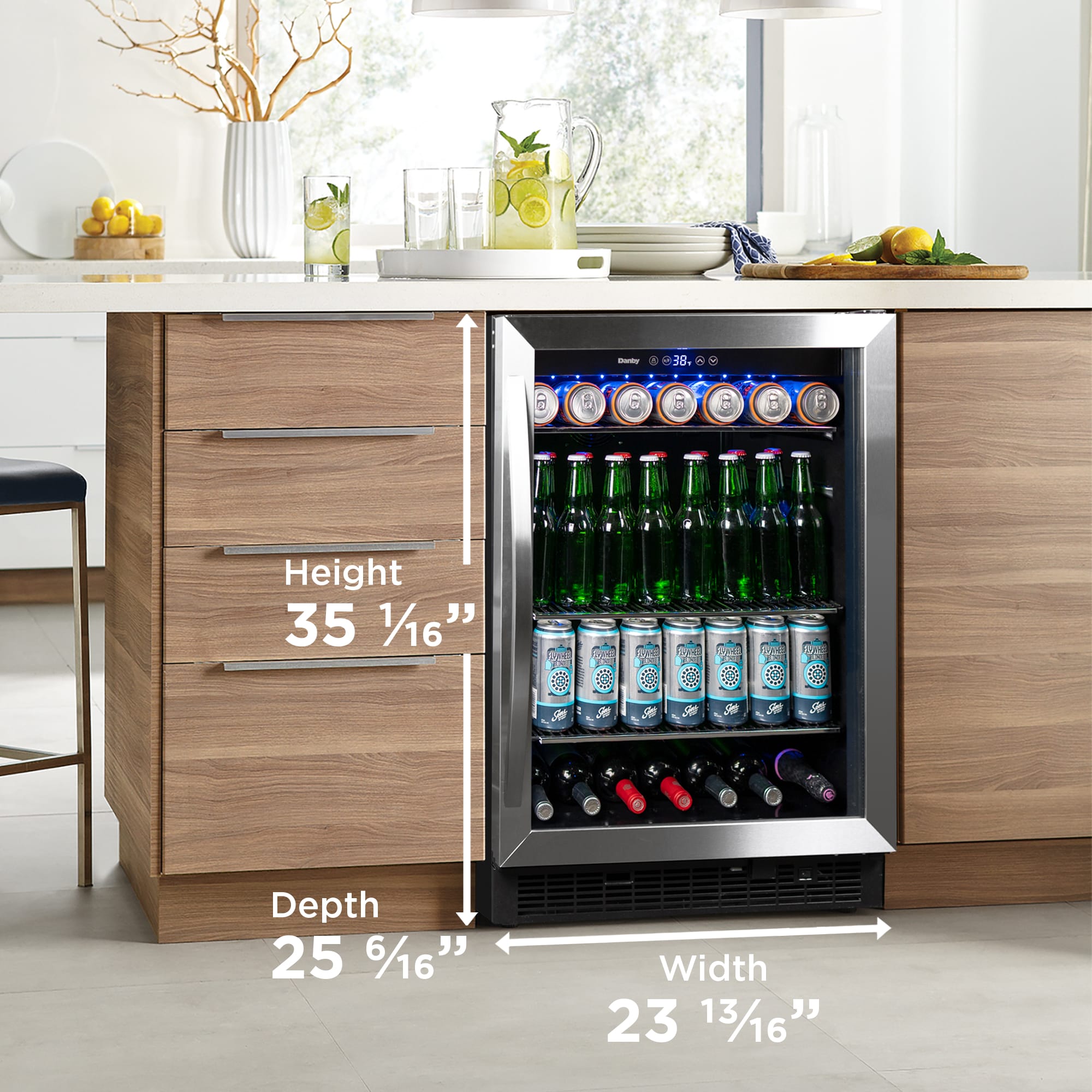 Danby DBC057A1BSS 5.7 cu. ft. Stainless Steel Built-In Beverage Cooler - Perfect for Home Bars, Restaurants, and Entertaining Spaces