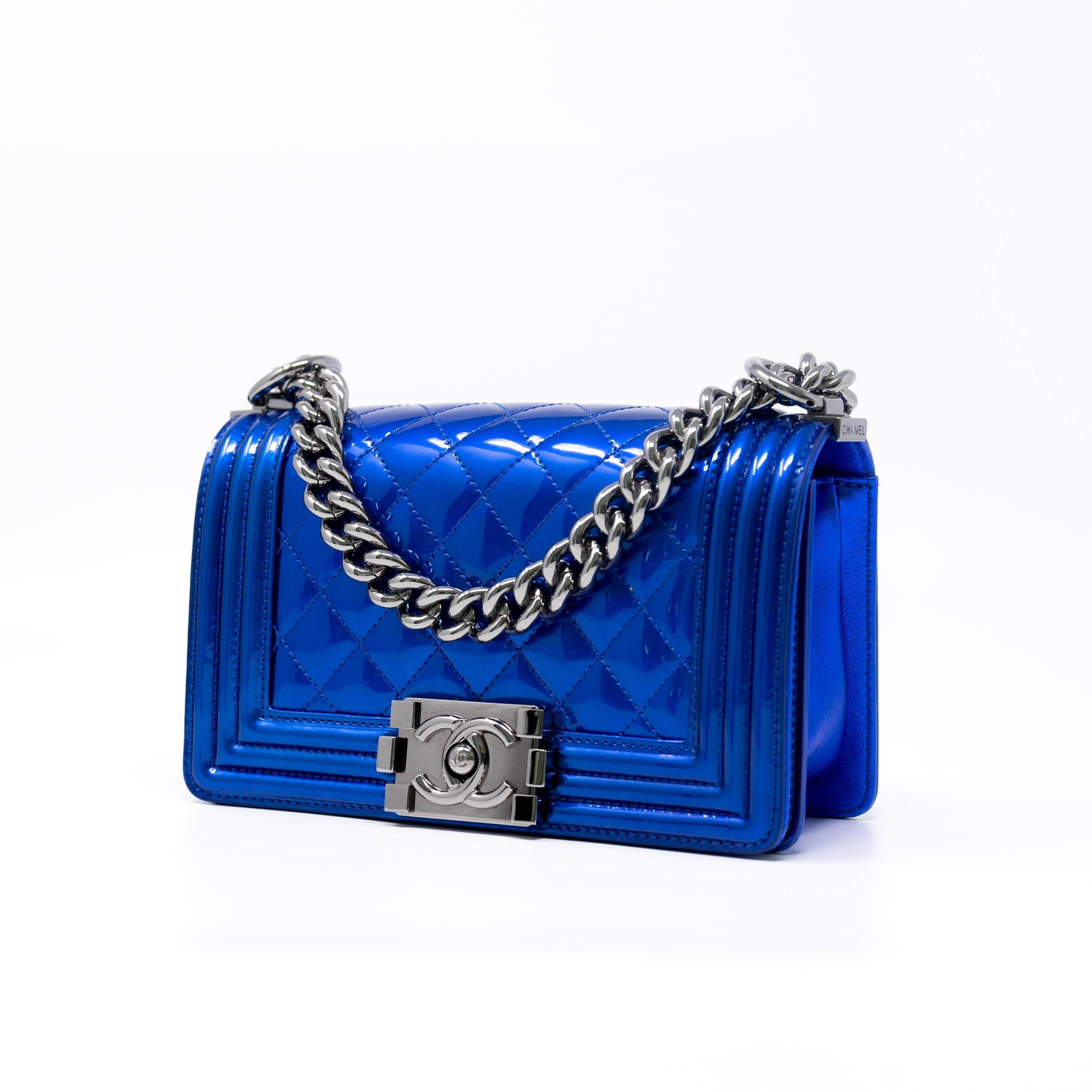 Chanel Blue Patent Leather Small Boy Bag - Luxury Crossbody Handbag for Women, Perfect for Parties, Dates & Special Occasions