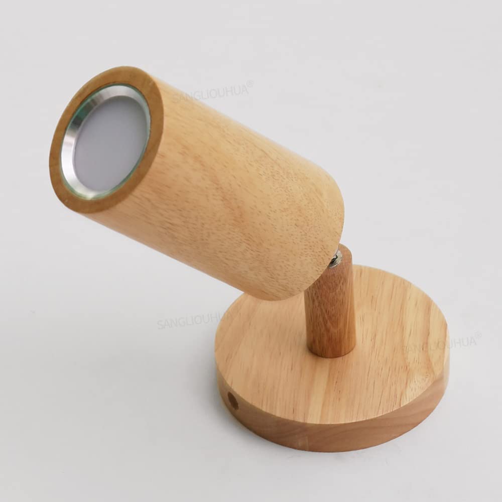 Nordic Japanese Style Solid Wood Wall Mounted LED Reading Light - Rotating Bedside Lamp for Bedroom, Study, Restaurant & Hotel Decor - Wooden Wall Sconce Spotlight with Adjustable Arm for Cozy Ambiance