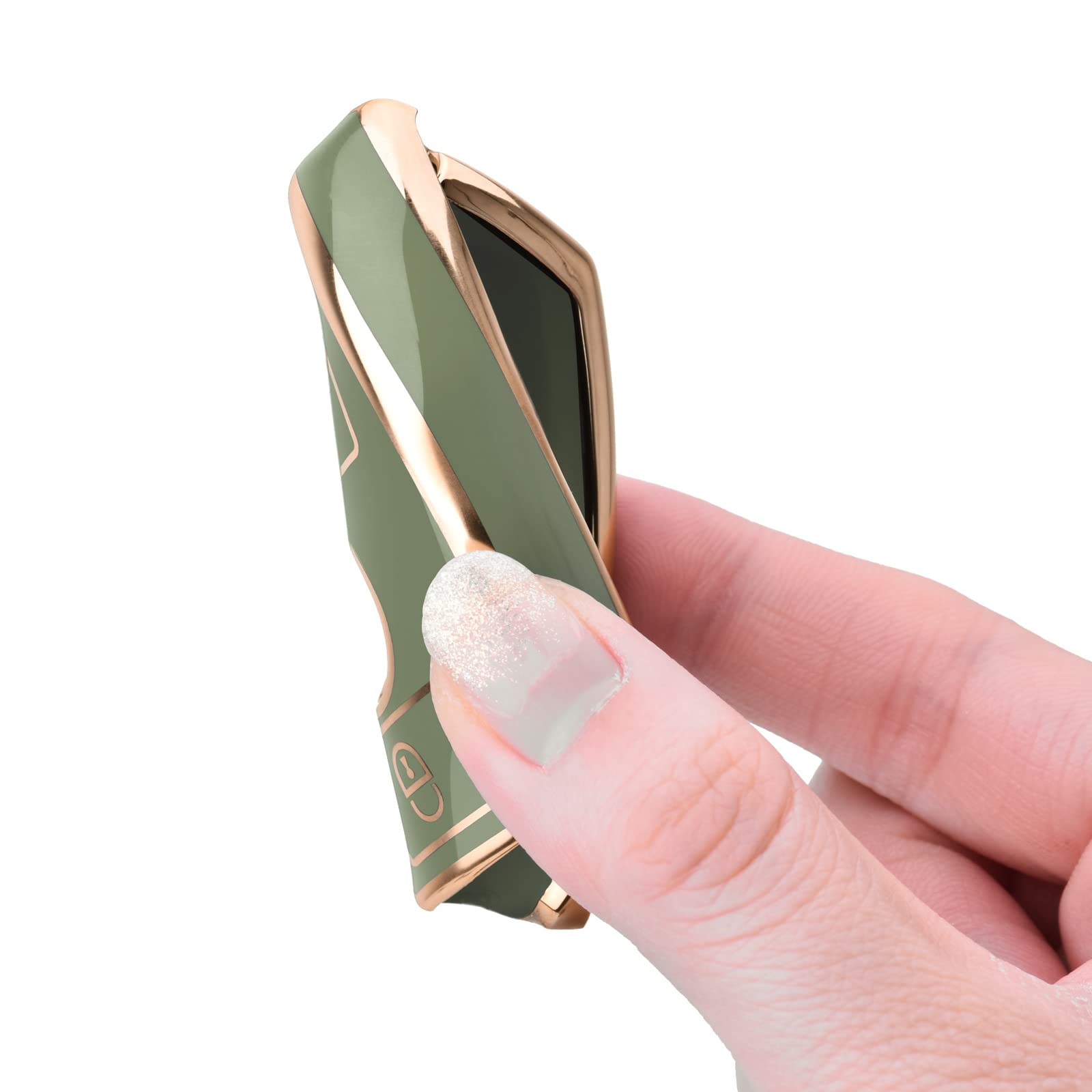 Premium Soft TPU Key Fob Cover for Mercedes Benz C/E/S/M/CLS/CLK/G Class - Gold Edge Green Protective Case for Keyless Smart Remote (Perfect for Daily Use & Car Protection)
