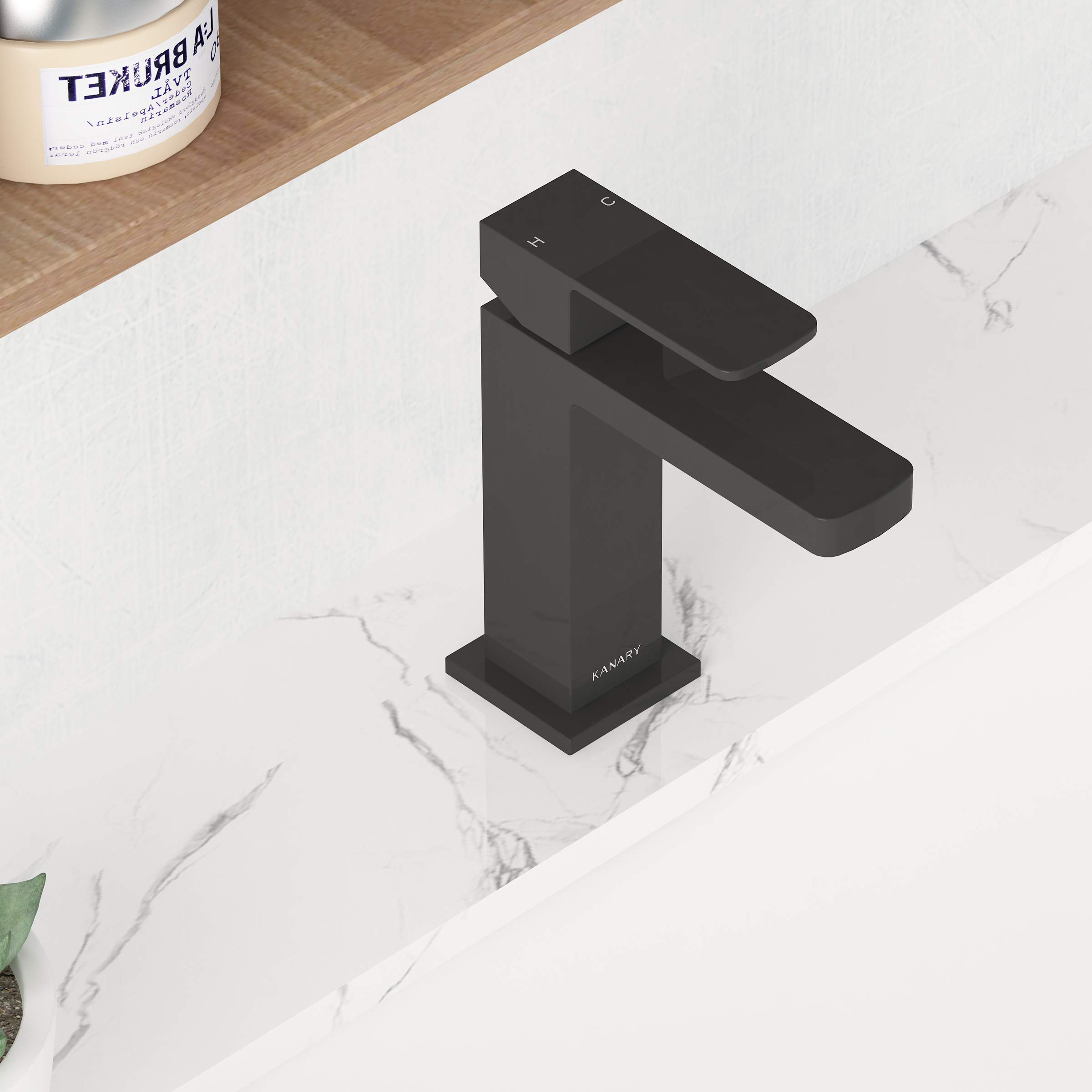 Premium KANARY Solid Brass Bathroom Sink Faucet - Modern Single Handle Basin Mixer Tap in Matte Black for Bathroom Vanity & Powder Room Upgrade