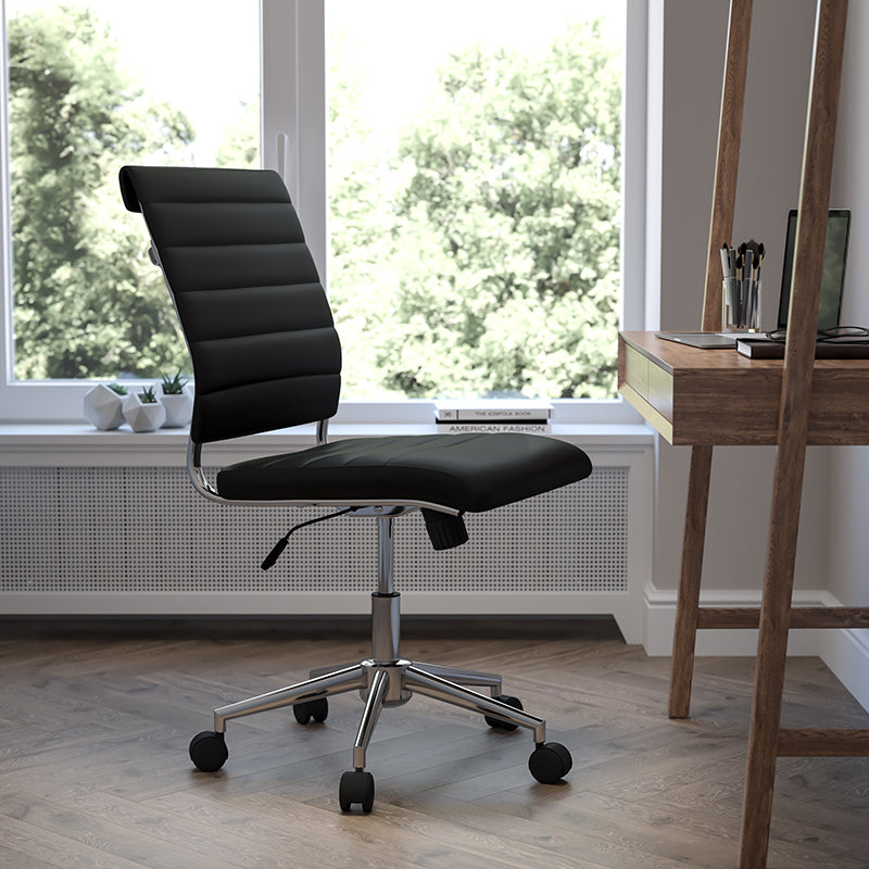 FLASH Hansel Mid Back Executive Office Chair - White LeatherSoft Upholstery, Ergonomic Swivel Design for Home & Office Workspace - Perfect for Desk Work, Conference Rooms & Professional Environments